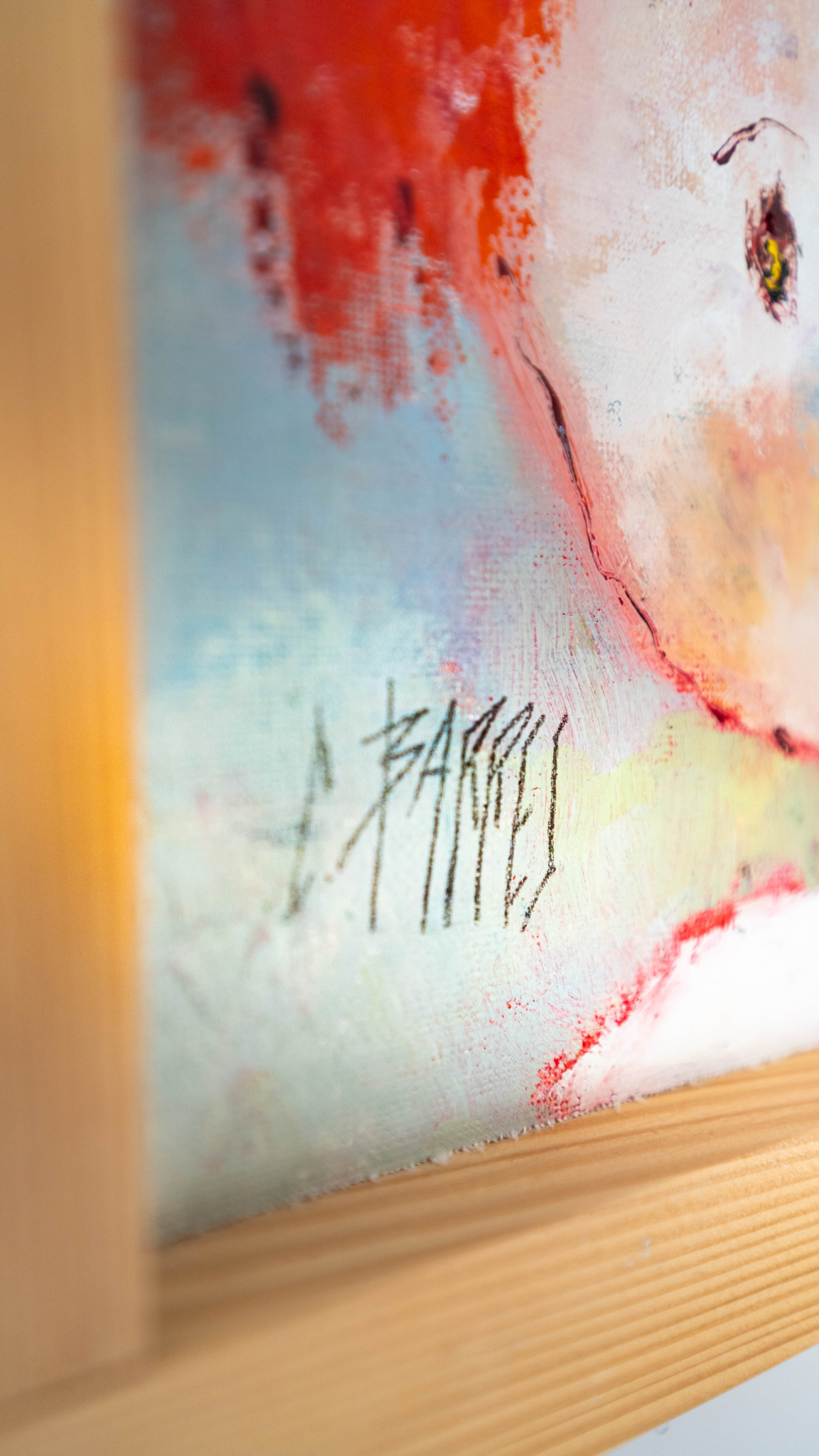 Signature authentique de l'artiste peintre aveyronnaise Christine Barrès grotte cascade du Déroc avec ses prismes basaltiques remarquables par leur géométrie